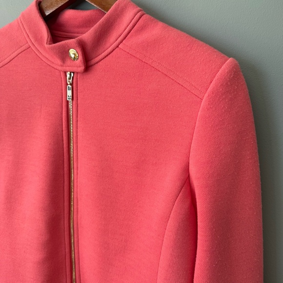 Tommy Hilfiger Full Zip Blazer Moto Zip Cuffs Padded Shoulders. Pink. Size 4 - Picture 4 of 15